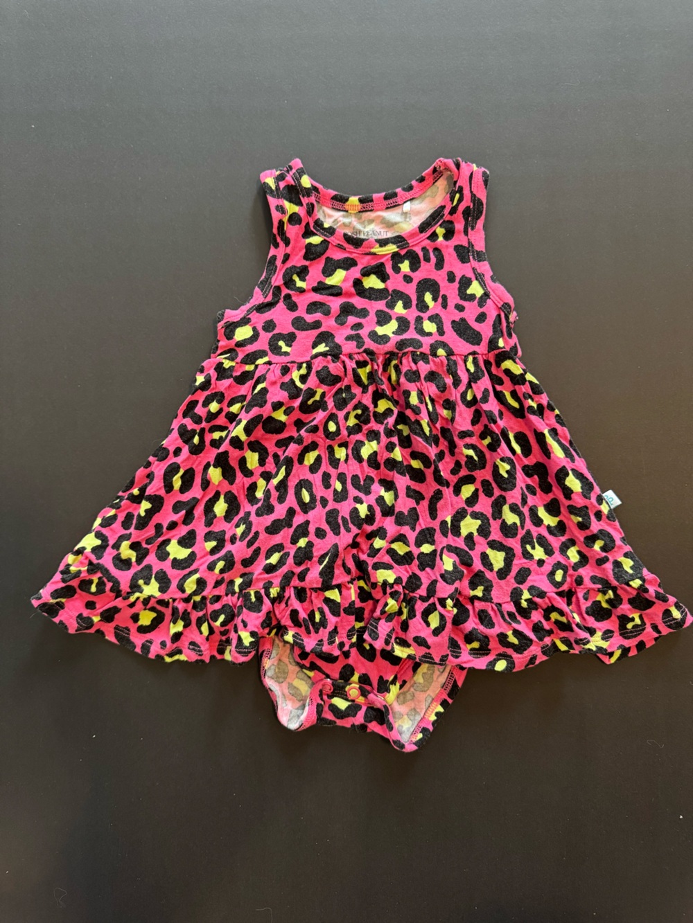 Posh Peanut Neon Pink & Yellow Leopard Bamboo Ruffle Dress